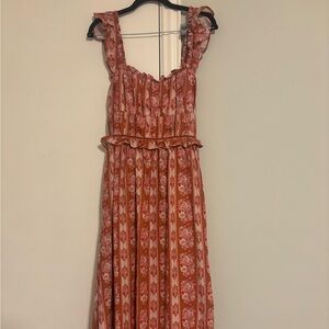 House of Harlow 1960 Orange Ruffled Smocked Maxi Sundress